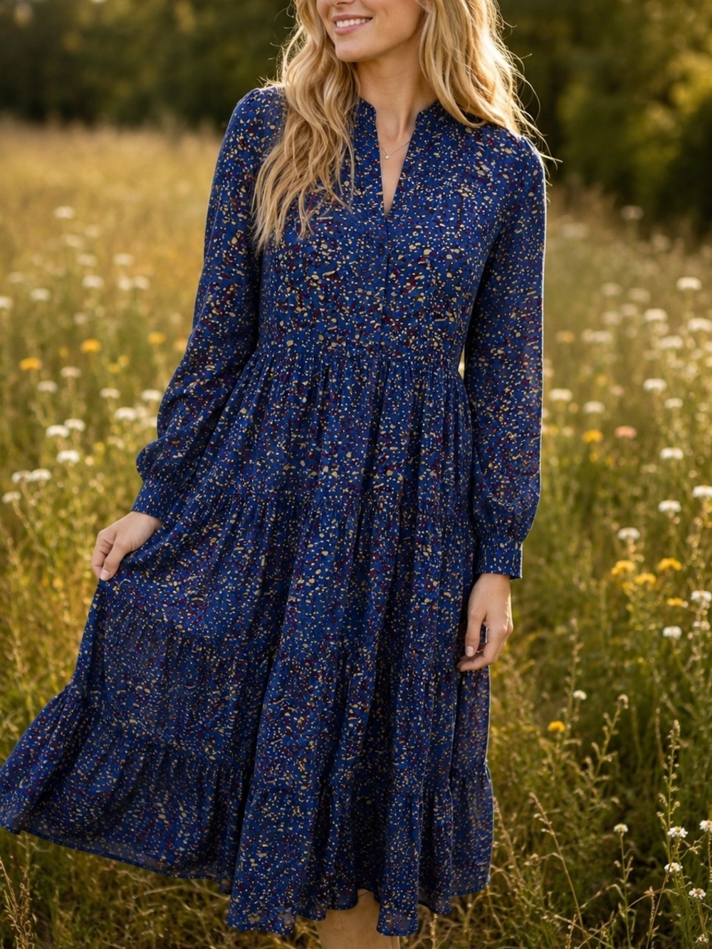 NWT Elan Sapphire Paisley Chiffon Lurex Maxi Dress Size Med. - Picture 3 of 6